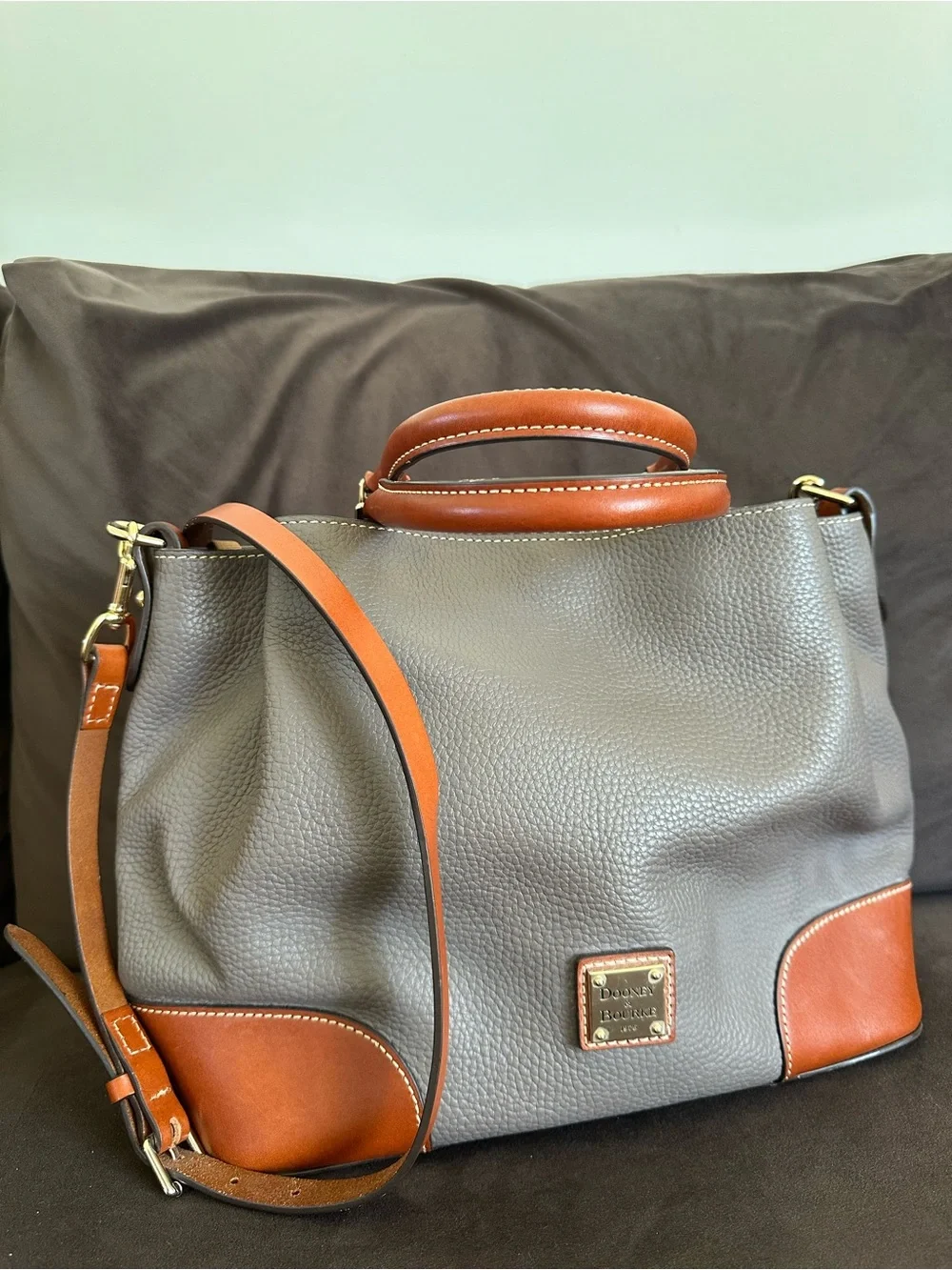 Dooney & Bourke Brenna Gray Brown Leather Satchel Bag